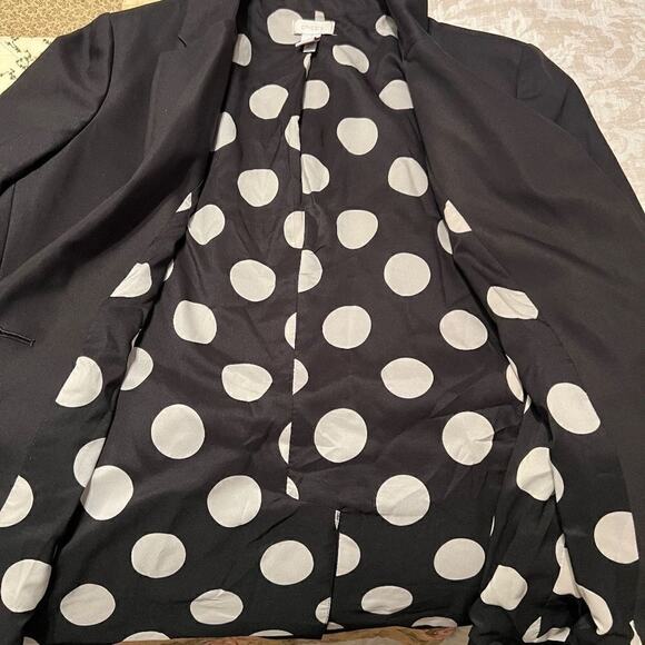 Chico's black lapel blazer lined with white polka dots office career Sz 1 US Med - Picture 7 of 11